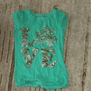 The Children's Place Teal Girls Tee with Metallic LOVE and Shamrock